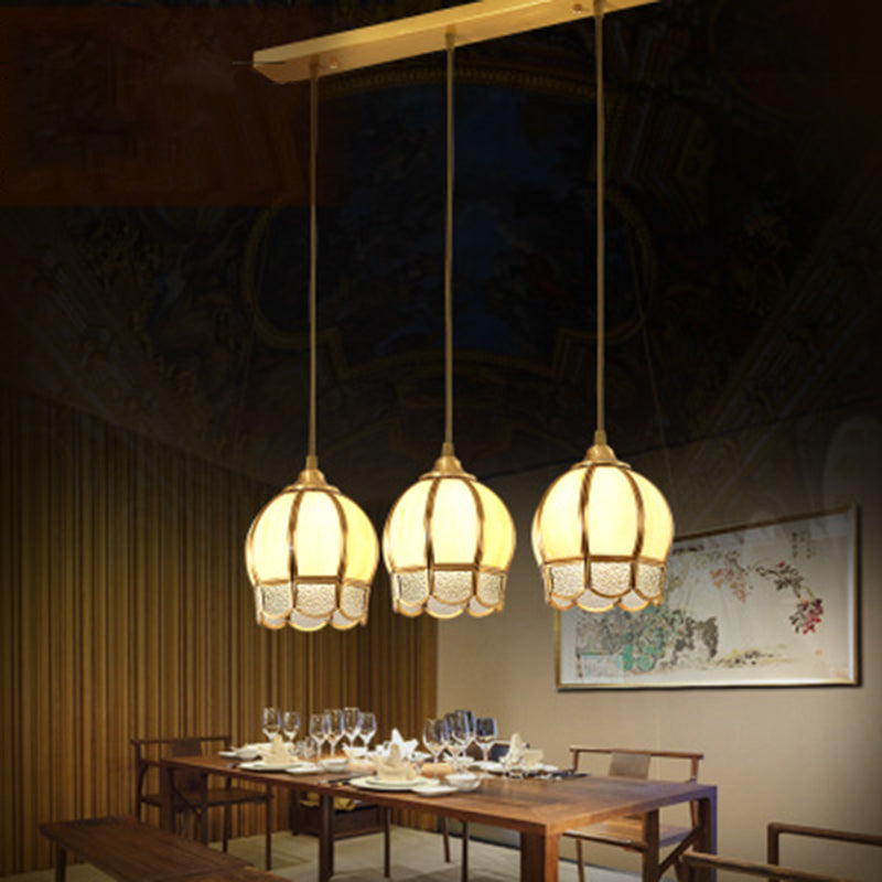 Simplicity Gold Ripple Glass Multi Ceiling Lamp With 3 Dome-Shaped Heads - Stylish Suspension Light