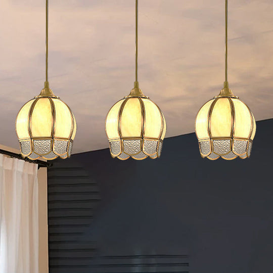 Simplicity Gold Ripple Glass Multi Ceiling Lamp With 3 Dome-Shaped Heads - Stylish Suspension Light