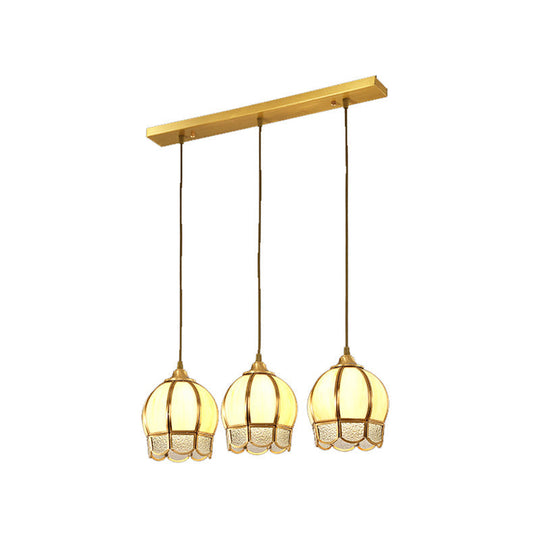 Simplicity Gold Ripple Glass Multi Ceiling Lamp With 3 Dome-Shaped Heads - Stylish Suspension Light