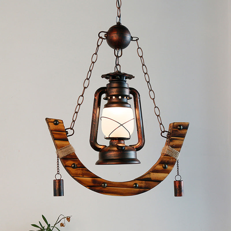 Industrial Frosted Glass Lantern Pendant Light with Matte Black Finish - Perfect for Dining Room Decor