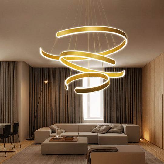 Artistic Curved LED Suspension Light - Aluminum Chandelier for Living Room