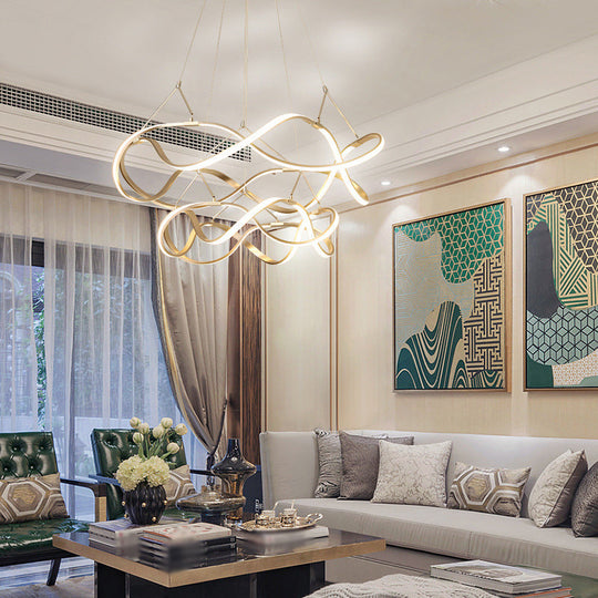 Minimalist Gold Aluminum Chandelier Pendant Light - Seamless Curve Design With Led Fixture / Small