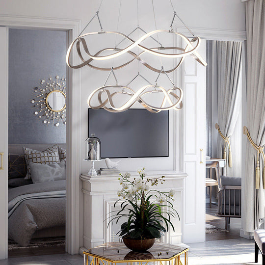 Minimalist Gold Aluminum Chandelier Pendant Light - Seamless Curve Design With Led Fixture