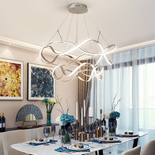 Minimalist Gold Aluminum Chandelier Pendant Light - Seamless Curve Design With Led Fixture