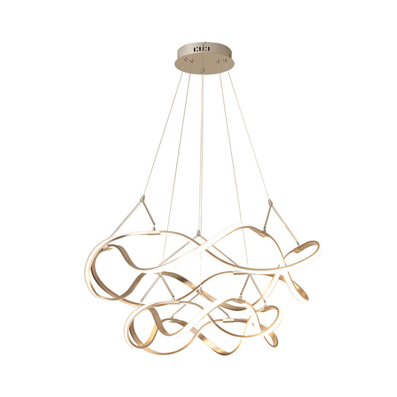 Minimalist Gold Aluminum Chandelier Pendant Light - Seamless Curve Design With Led Fixture