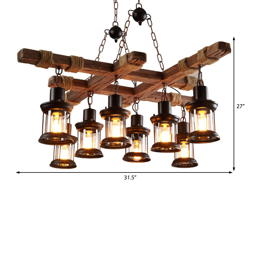 Black Lantern Chandelier: Retro Industrial Clear Glass Multi Light Pendant With Wood Frame - Perfect