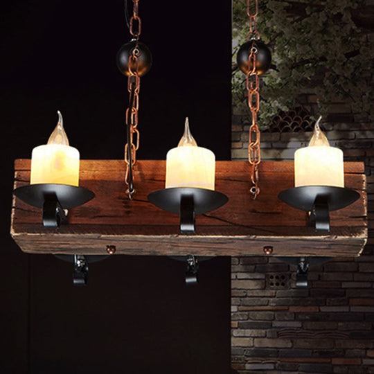 Rustic 6-Light Candle Island Pendant With Black Marble For Dining Room