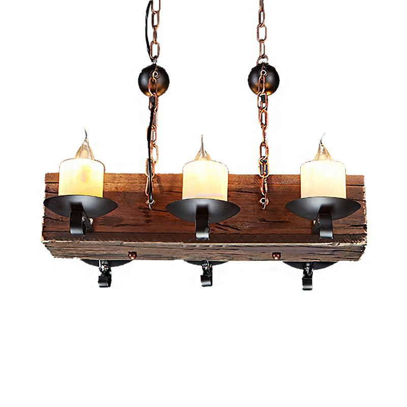 Rustic 6-Light Candle Island Pendant With Black Marble For Dining Room