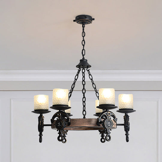 Frosted Glass Coastal Wagon Wheel Chandelier Pendant Light - 6-Light Corridor Hanging Fixture