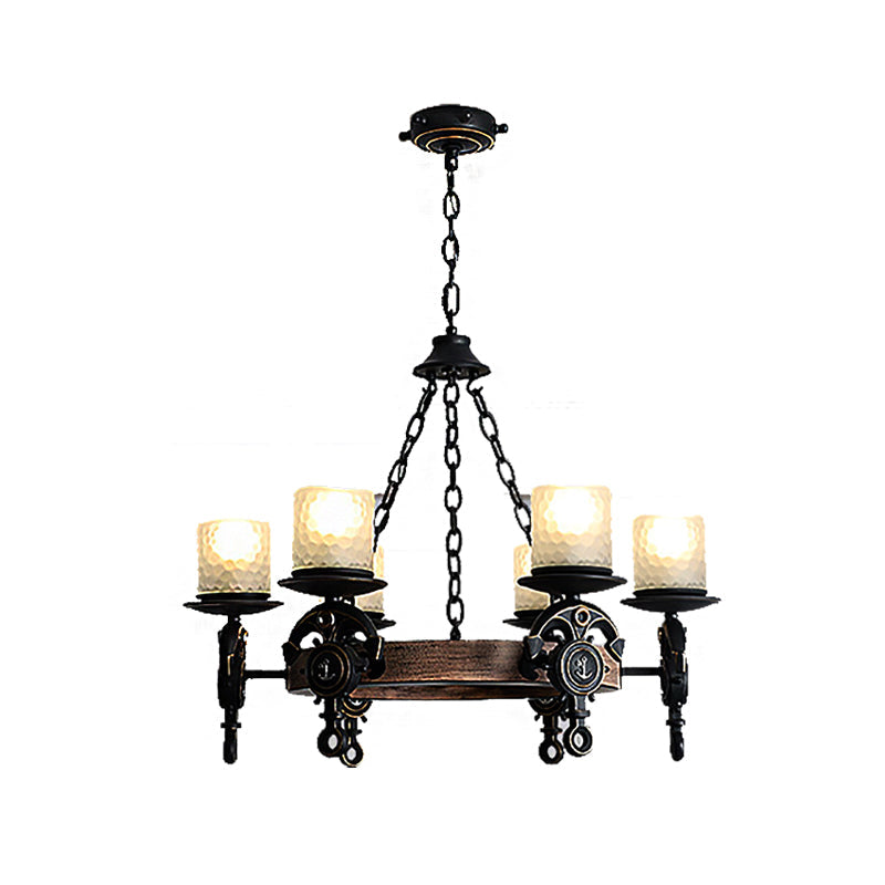 Frosted Glass Coastal Wagon Wheel Chandelier Pendant Light - 6-Light Corridor Hanging Fixture