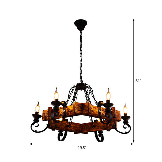 Vintage 6-Light Candle Chandelier with Clear Glass and Wooden Backplate