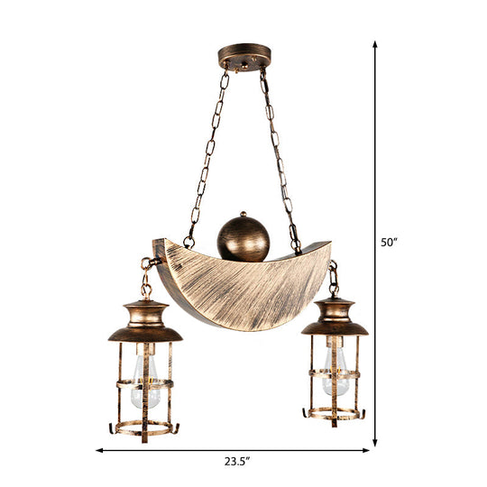 Retro Industrial Metal Pendant Chandelier with 2 Lights - Caged Living Room Fixture (Gold/Silver)