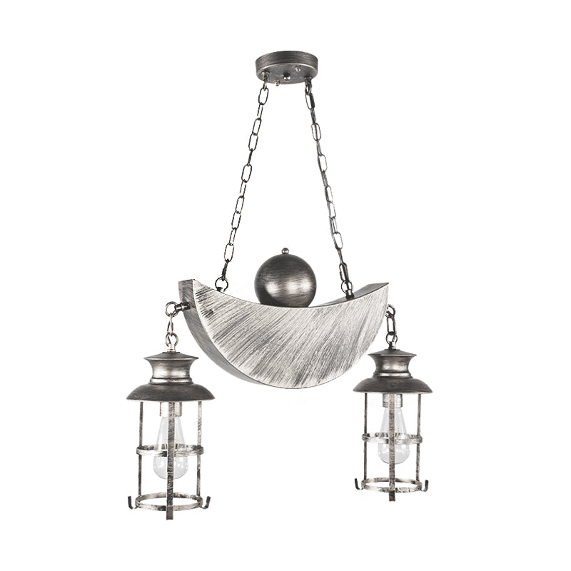 Retro Industrial Metal Pendant Chandelier with 2 Lights - Caged Living Room Fixture (Gold/Silver)