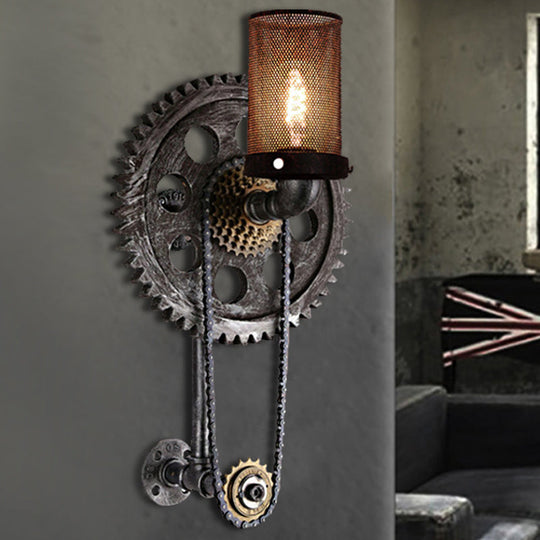 Industrial Metal Cylinder Wall Light: Vintage 1-Light Sconce Lamp With Antique Silver Finish And