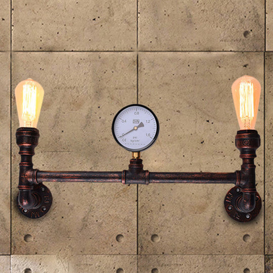 Industrial Weathered Copper Pipe Sconce - 2-Light Wall Mounted Fixture For Indoor Use 20.5/21.5 Wide