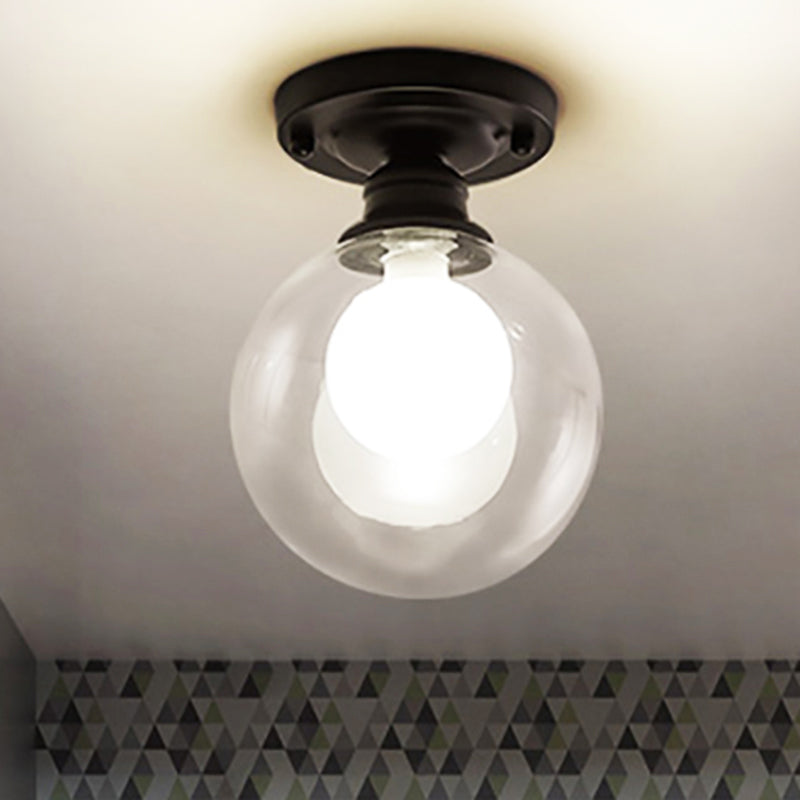 Industrial Black Ceiling Light With Clear Glass Globe Shade For Living Room /