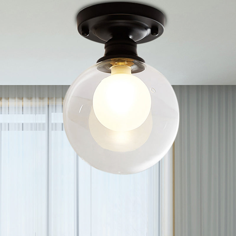 Industrial Black Ceiling Light with Clear Glass Globe Shade for Living Room