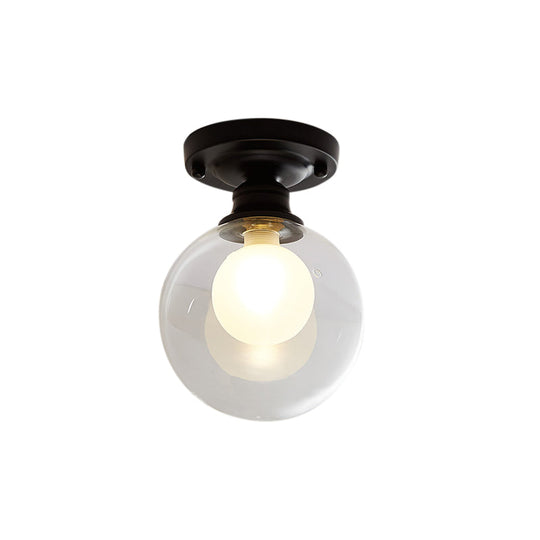 Industrial Black Ceiling Light with Clear Glass Globe Shade for Living Room