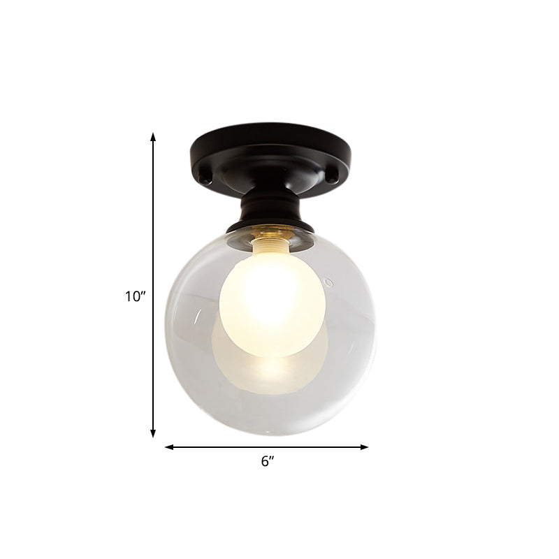 Industrial Black Ceiling Light with Clear Glass Globe Shade for Living Room