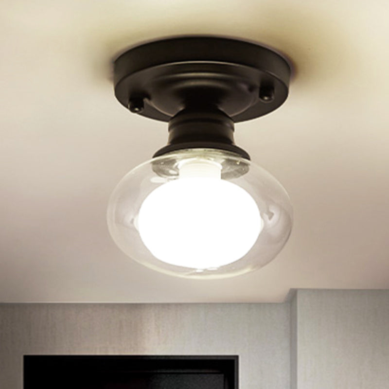 Industrial Black Ceiling Light with Clear Glass Globe Shade for Living Room