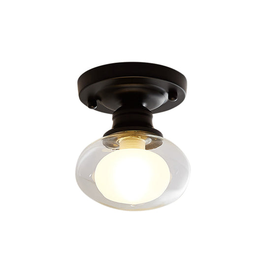 Industrial Black Ceiling Light with Clear Glass Globe Shade for Living Room