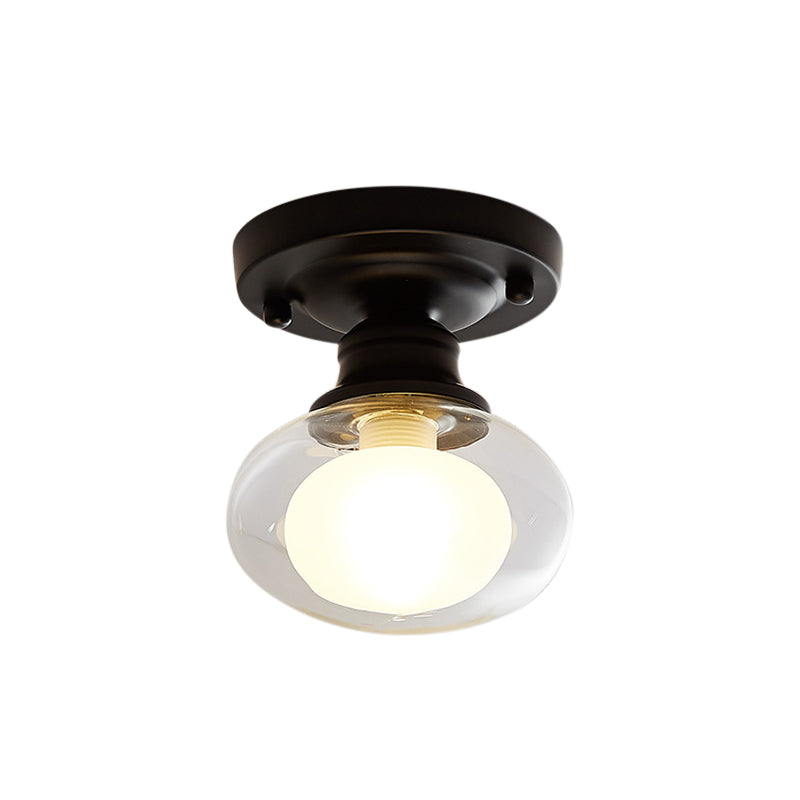 Industrial Black Ceiling Light With Clear Glass Globe Shade For Living Room