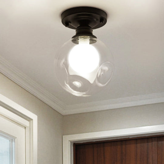 Industrial Black Ceiling Light with Clear Glass Globe Shade for Living Room