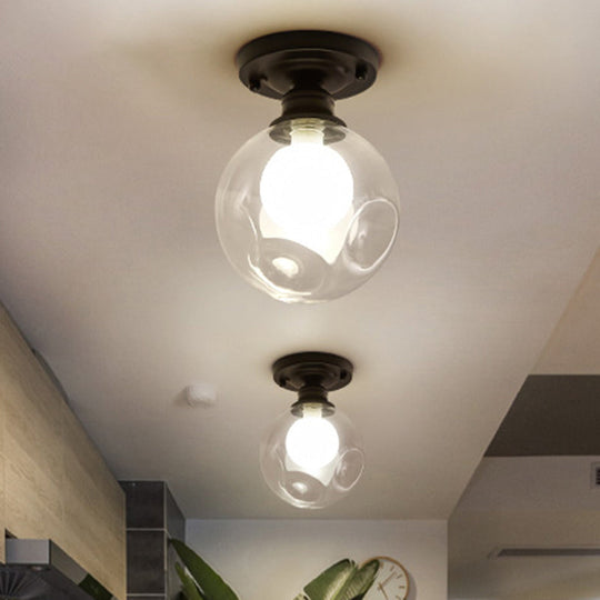 Industrial Black Ceiling Light with Clear Glass Globe Shade for Living Room