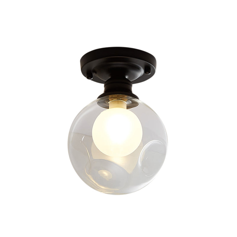 Industrial Black Ceiling Light with Clear Glass Globe Shade for Living Room