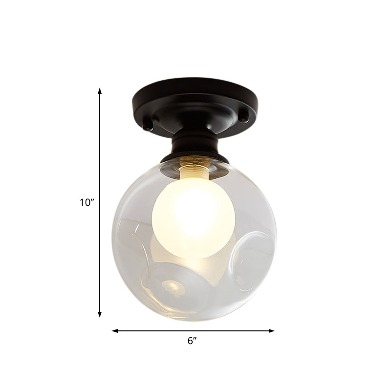 Industrial Black Ceiling Light with Clear Glass Globe Shade for Living Room