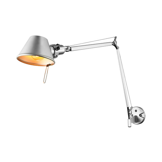 Retro Swing Arm Wall Lamp With Metallic Finish And Tapered Design - Ideal For Study Room Lighting