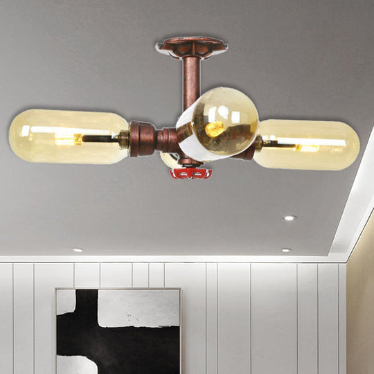 Evelyn's Antique Copper 4/6 Lights Ceiling Mount Rustic Style Amber Glass Sputnik Semi Flush Light.