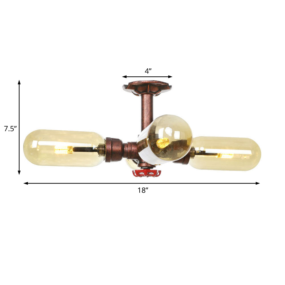 Evelyn's Antique Copper 4/6 Lights Ceiling Mount Rustic Style Amber Glass Sputnik Semi Flush Light.