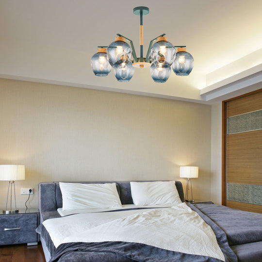 Modern Starburst Chandelier Pendant Light With Dimpled Blown Glass - 6/8/10 Lights Grey/Green 6 /