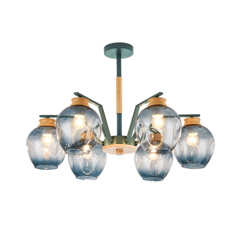 Modern Starburst Chandelier Pendant Light With Dimpled Blown Glass - 6/8/10 Lights Grey/Green