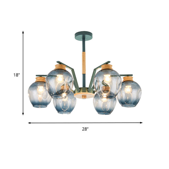 Modern Starburst Chandelier Pendant Light With Dimpled Blown Glass - 6/8/10 Lights Grey/Green