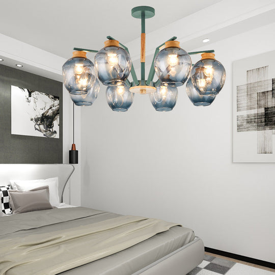 Modern Starburst Chandelier Pendant Light With Dimpled Blown Glass - 6/8/10 Lights Grey/Green 8 /