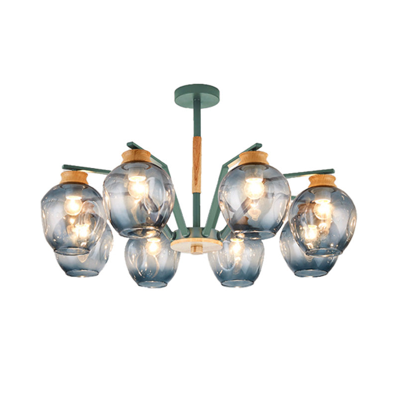 Modern Starburst Chandelier Pendant Light With Dimpled Blown Glass - 6/8/10 Lights Grey/Green