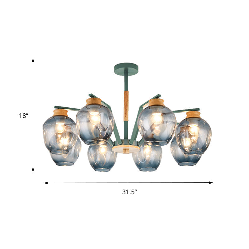 Modern Starburst Chandelier Pendant Light With Dimpled Blown Glass - 6/8/10 Lights Grey/Green