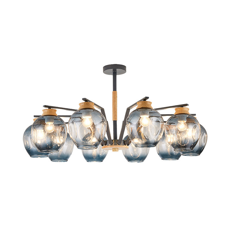 Modern Starburst Chandelier Pendant Light With Dimpled Blown Glass - 6/8/10 Lights Grey/Green