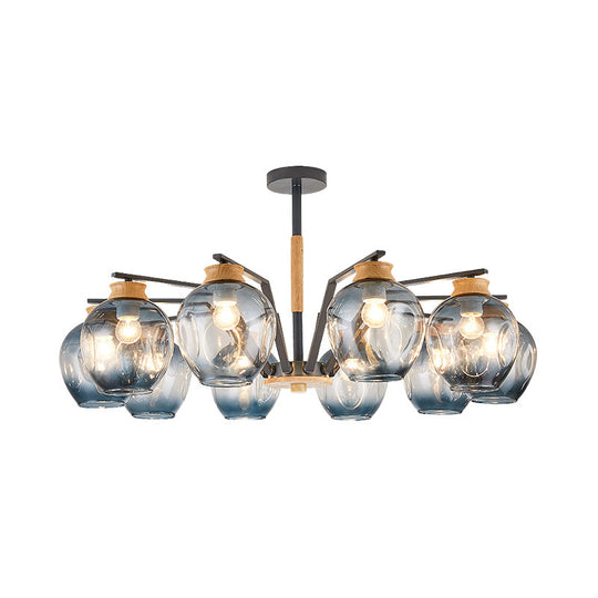 Modern Starburst Chandelier Pendant Light With Dimpled Blown Glass - 6/8/10 Lights Grey/Green