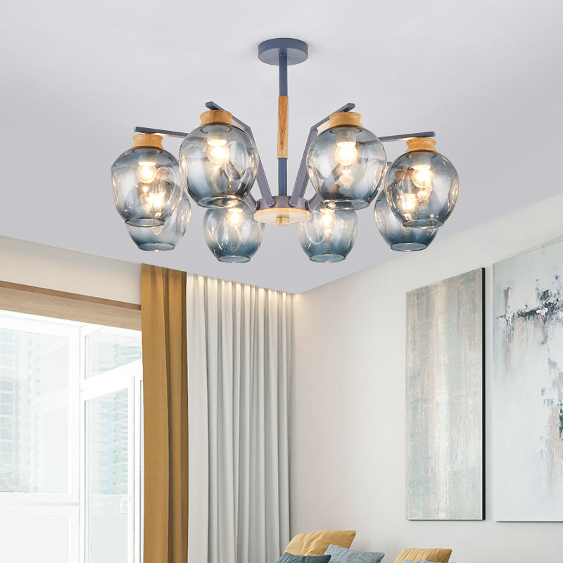 Modern Starburst Chandelier Pendant Light With Dimpled Blown Glass - 6/8/10 Lights Grey/Green 8 /