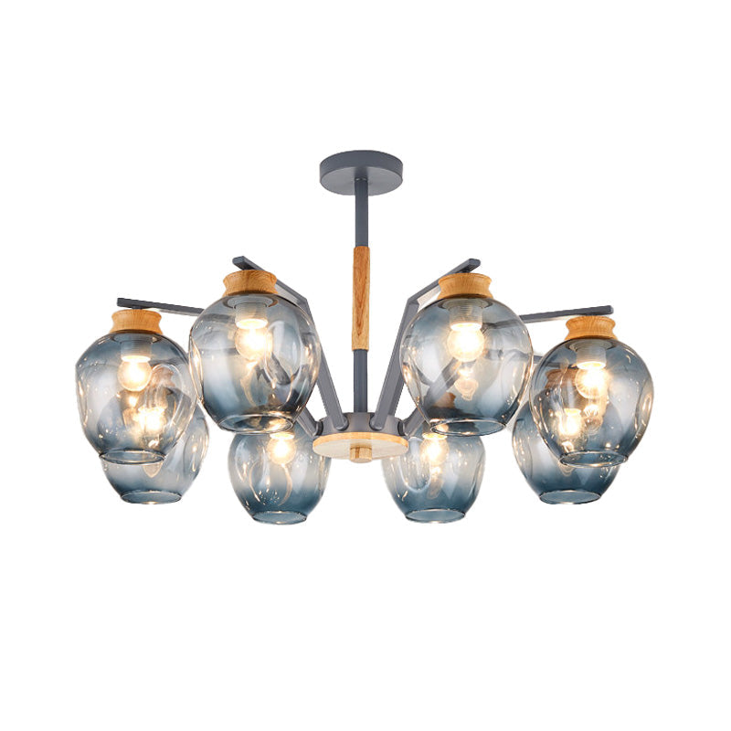 Modern Starburst Chandelier Pendant Light With Dimpled Blown Glass - 6/8/10 Lights Grey/Green