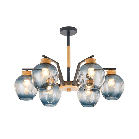 Modern Starburst Chandelier Pendant Light With Dimpled Blown Glass - 6/8/10 Lights Grey/Green