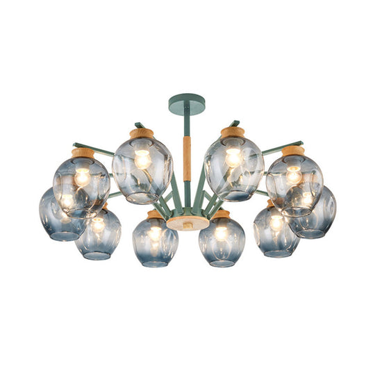 Modern Starburst Chandelier Pendant Light With Dimpled Blown Glass - 6/8/10 Lights Grey/Green