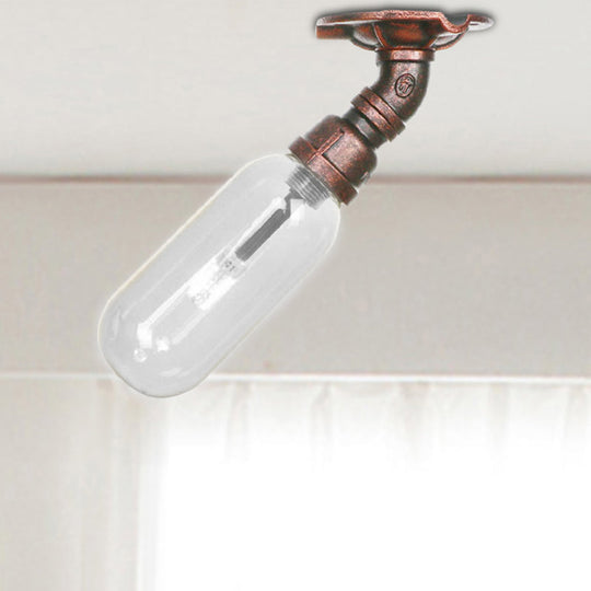 Industrial Bathroom Semi Flush Ceiling Light Fixture With Clear Glass Oval Shade In Weathered Copper