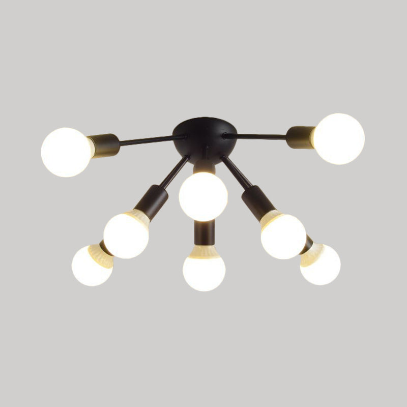 Modern Metal Sputnik Semi Flush Mount Ceiling Light – 8/12 Lights in White/Black/Gold for Living Room