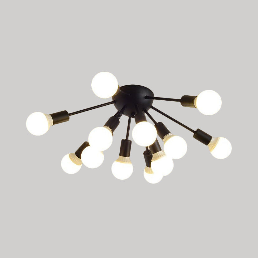 Modern Metal Sputnik Semi Flush Mount Ceiling Light – 8/12 Lights in White/Black/Gold for Living Room