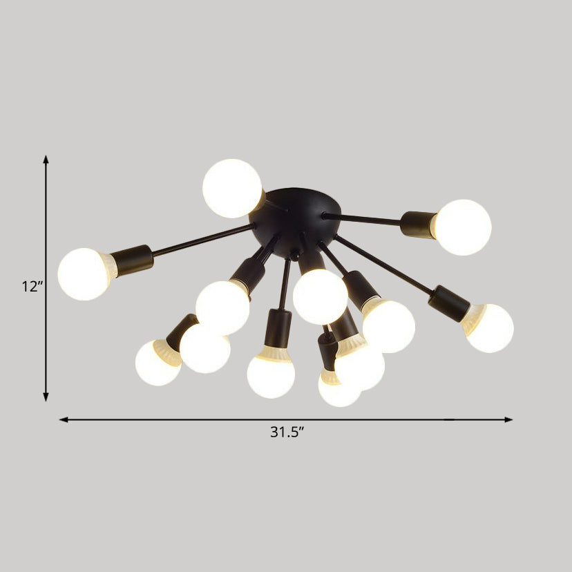 Modern Metal Sputnik Semi Flush Mount Ceiling Light – 8/12 Lights in White/Black/Gold for Living Room