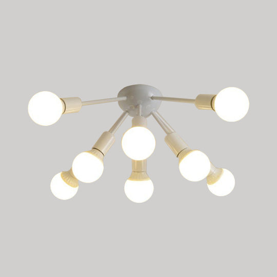 Modern Metal Sputnik Semi Flush Mount Ceiling Light – 8/12 Lights in White/Black/Gold for Living Room